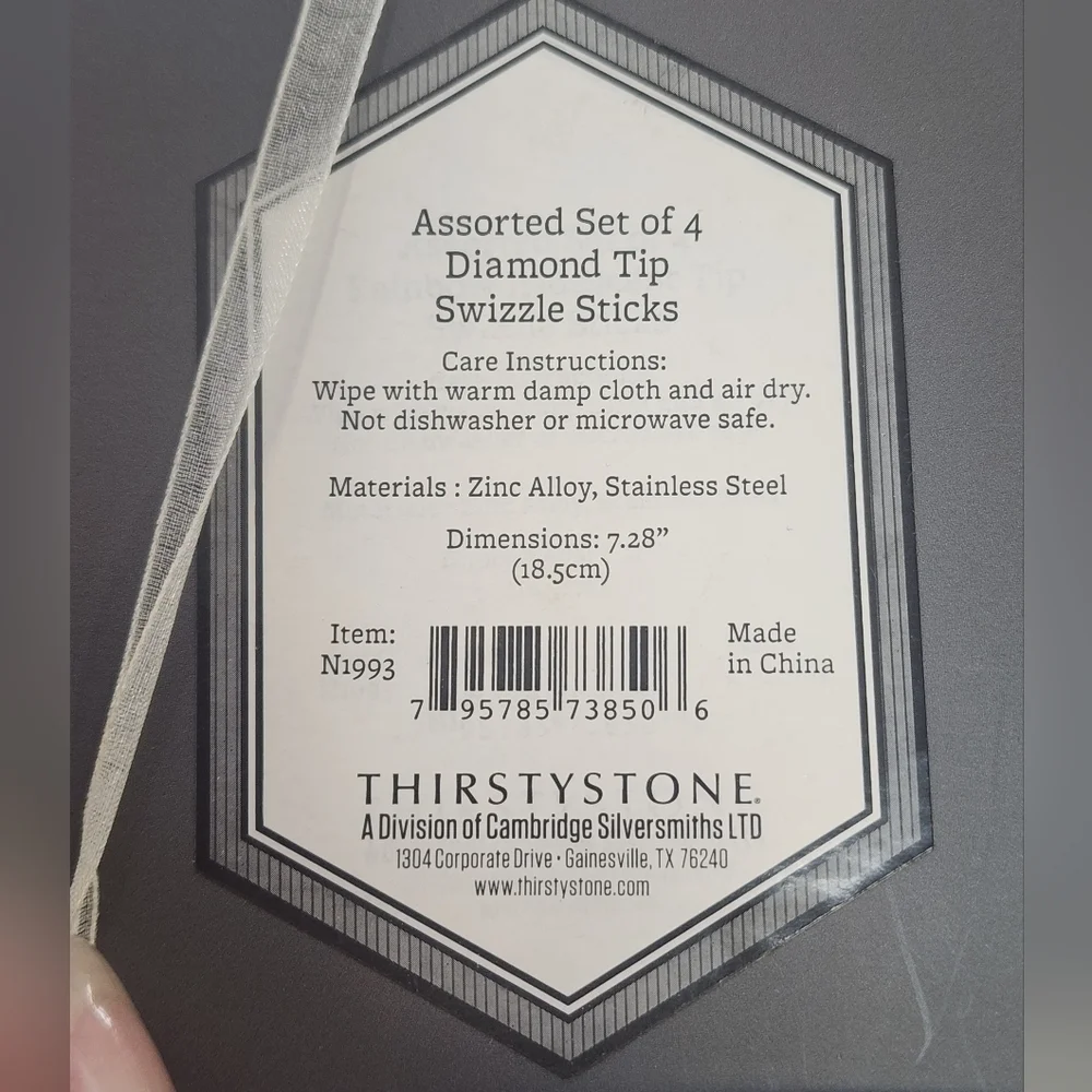 Thirstystone Elegant 4pcs Crystal Topper Metal Drink Stirrers (price per set)